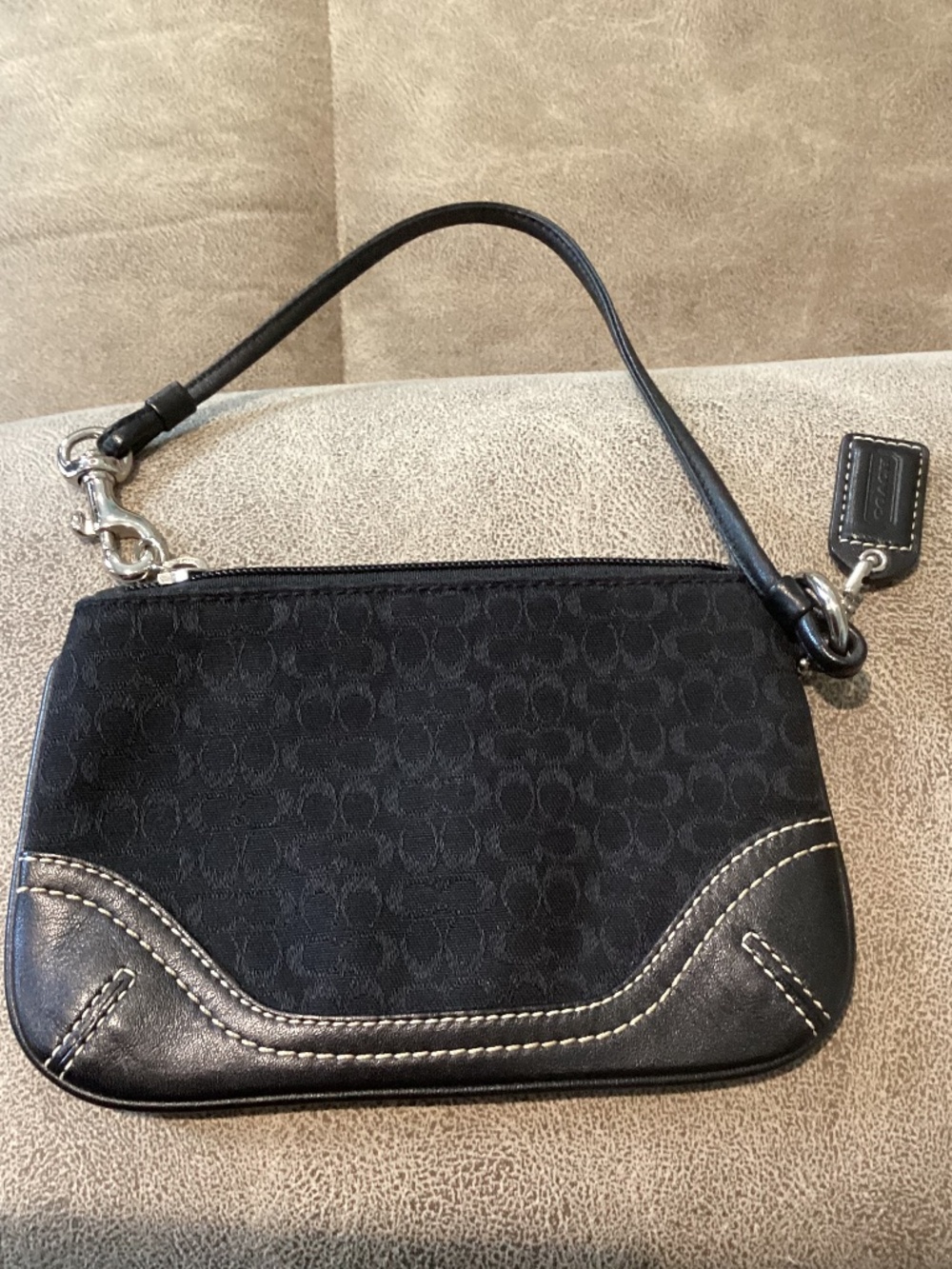 Coach Black Signature Canvas Wristlet with Leather Trim